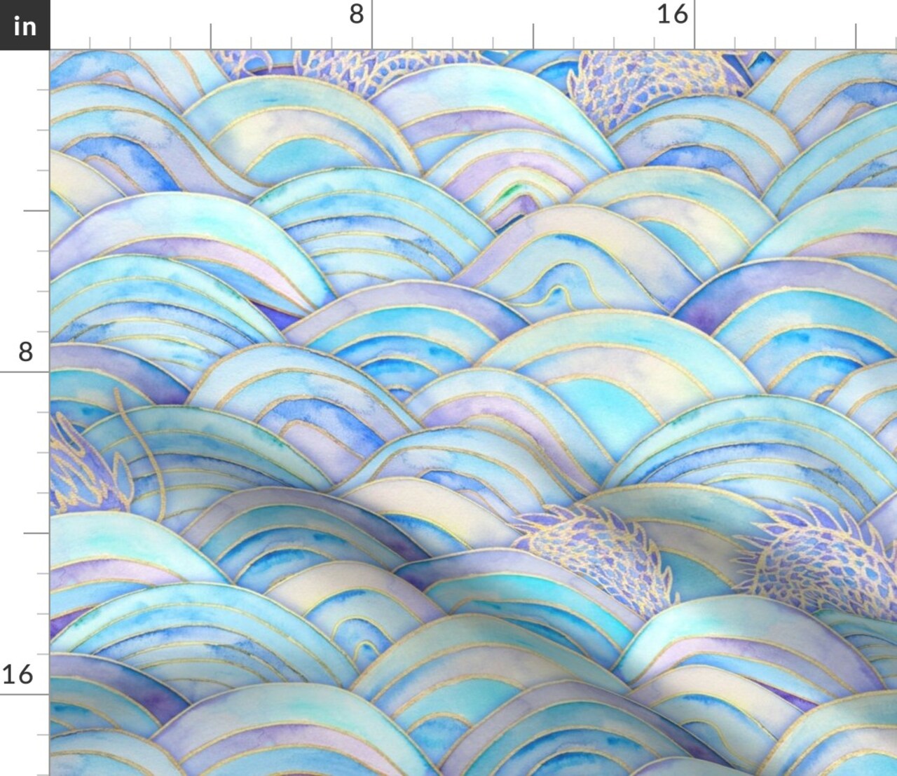 Watercolor Waves Sea Serpent Mythical Fantasy Dragon Pale Blue Lilac Custom Printed Fabric by Spoonflower Various Fabrics by the Yard or Fat Quarter